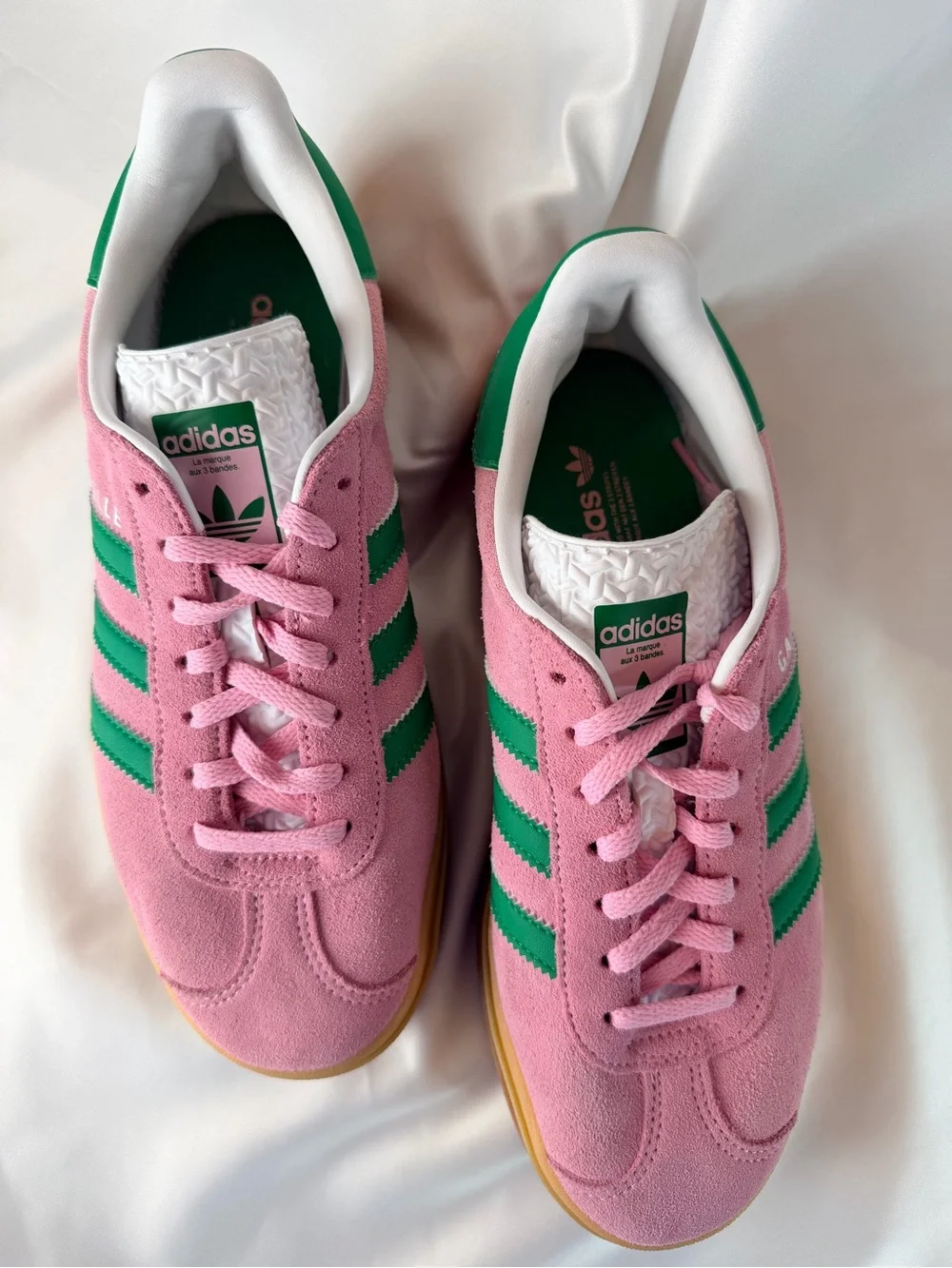 adidas Gazelle Bold Platform Sneakers Pink with Green Stripes Gum Sole Size 7 - Picture 3 of 7